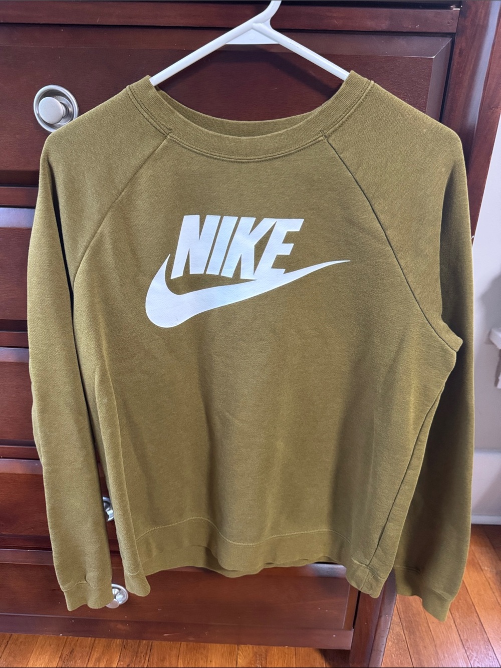 Nike Olive Green Crew Sweatshirt with White Swoosh